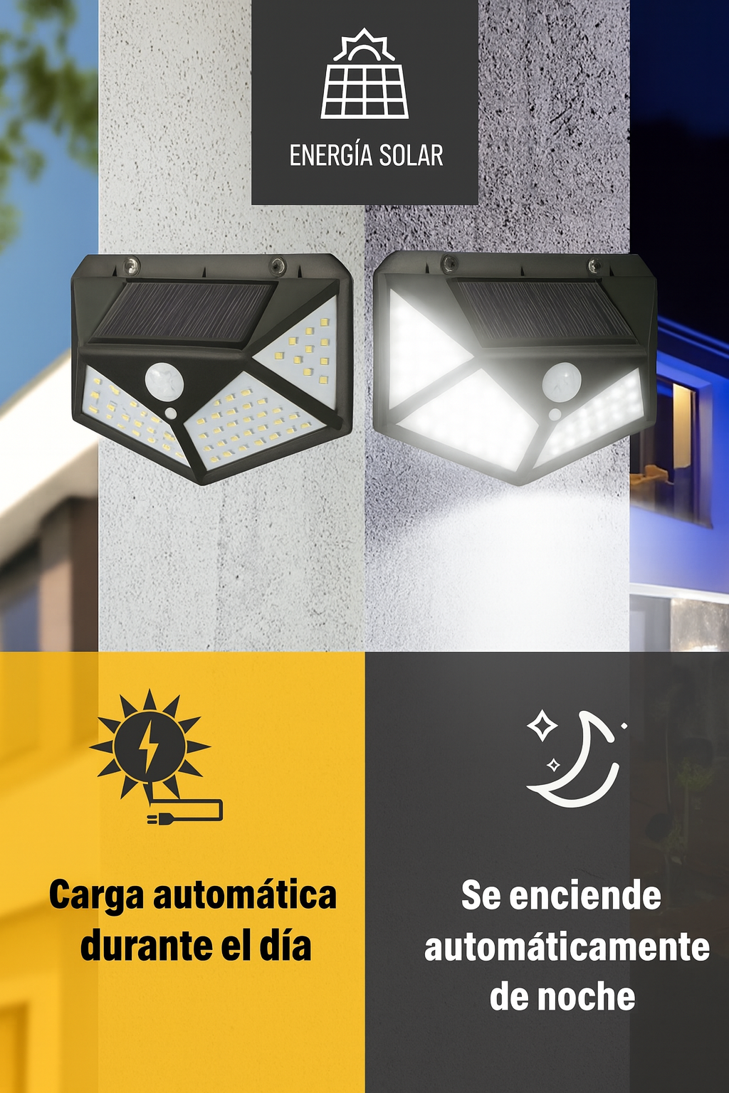 Lámparas Solares de 100 LED con Sensor de Movimiento EcoSun Lamp
