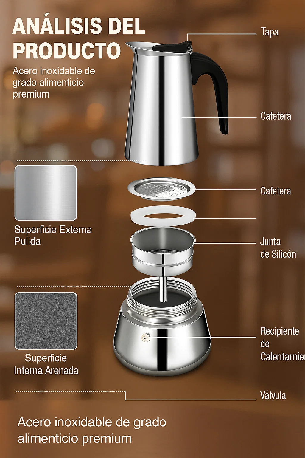 ExpressoElite: Cafetera Italiana de Acero Inoxidable para un Espresso Perfecto