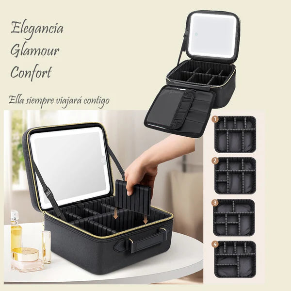 Maletin para maquillaje con espejo led