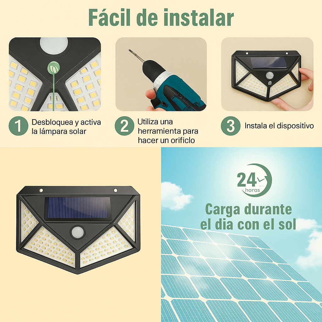 Lámparas Solares de 100 LED con Sensor de Movimiento EcoSun Lamp