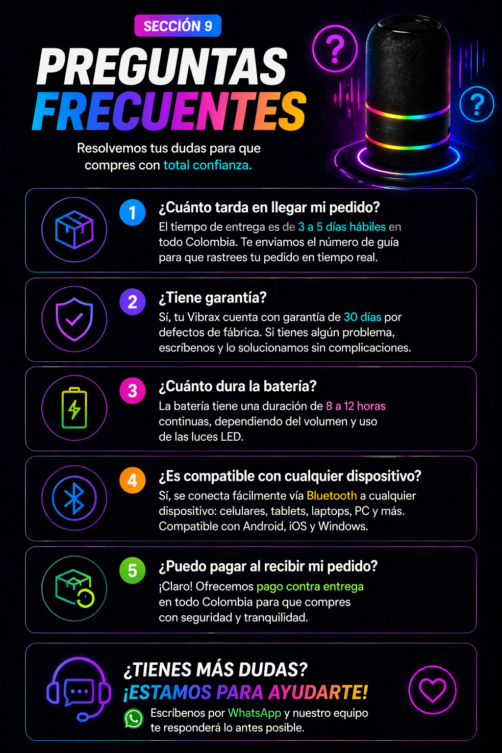 Vibrax Sound & Light: Parlante Magnético Divisible con Sonido Envolvente y Luces LED