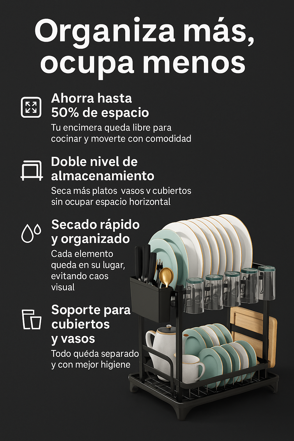 CleanStack: Escurridor de Cocina de Dos Pisos