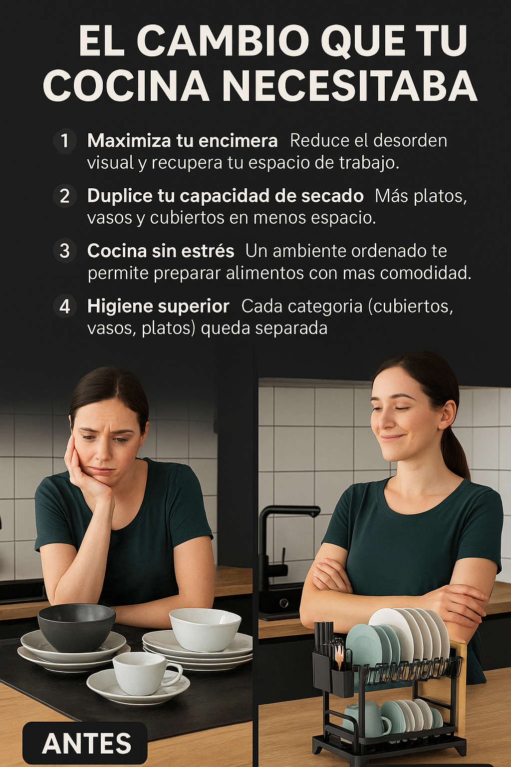 CleanStack: Escurridor de Cocina de Dos Pisos