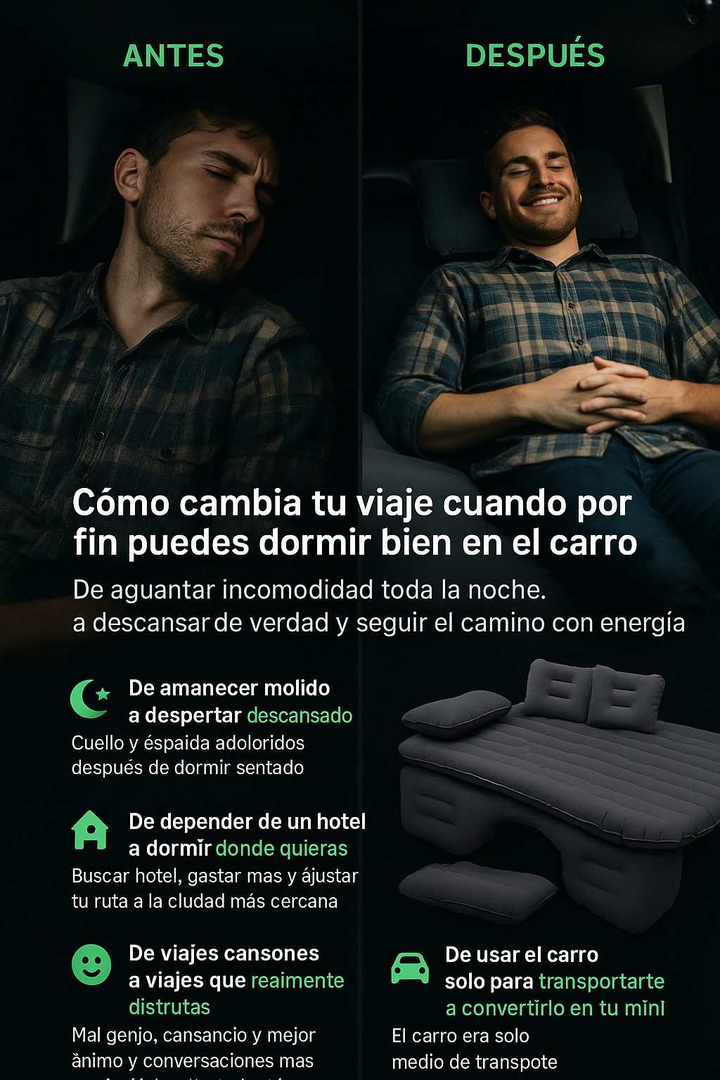 AutoDream: Colchón Inflable para Carro Súper Cómodo y Fácil de Usar