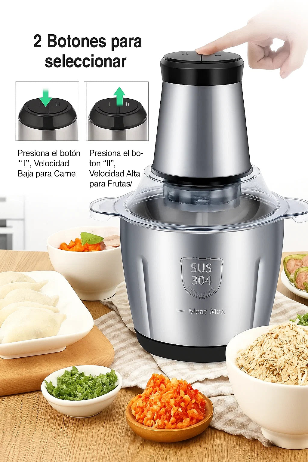 ChefPro: Picador y Triturador Eléctrico de Acero Inoxidable 2 L – Potente, Rápido y Fácil de Usar