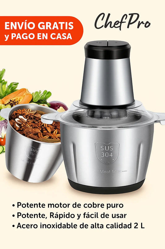 ChefPro: Picador y Triturador Eléctrico de Acero Inoxidable 2 L – Potente, Rápido y Fácil de Usar
