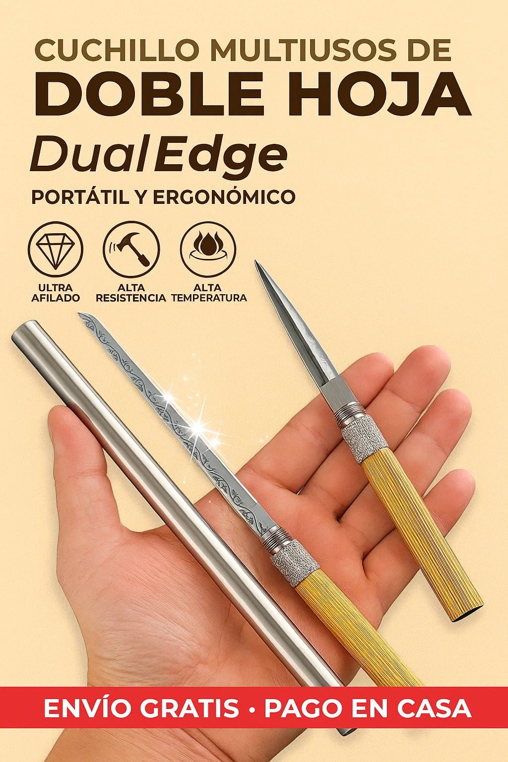 DualEdge: Cuchillo Multiusos de Doble Hoja Portátil y Ergonómico