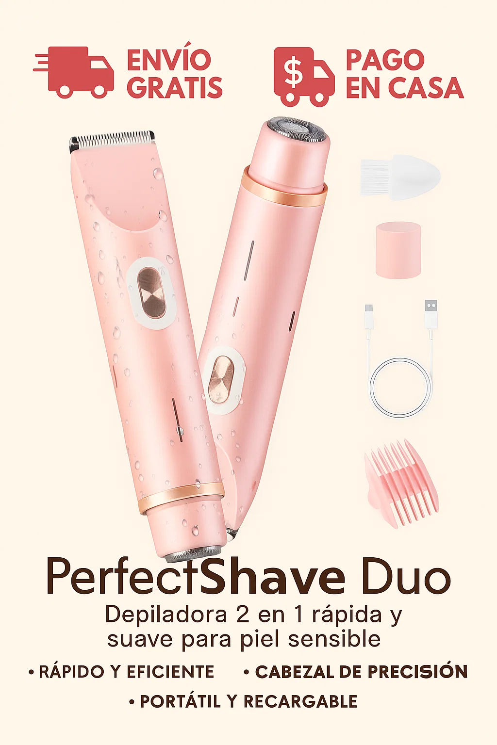 PerfectShave Duo: Depiladora 2 en 1 Rápida y Suave para Piel Sensible
