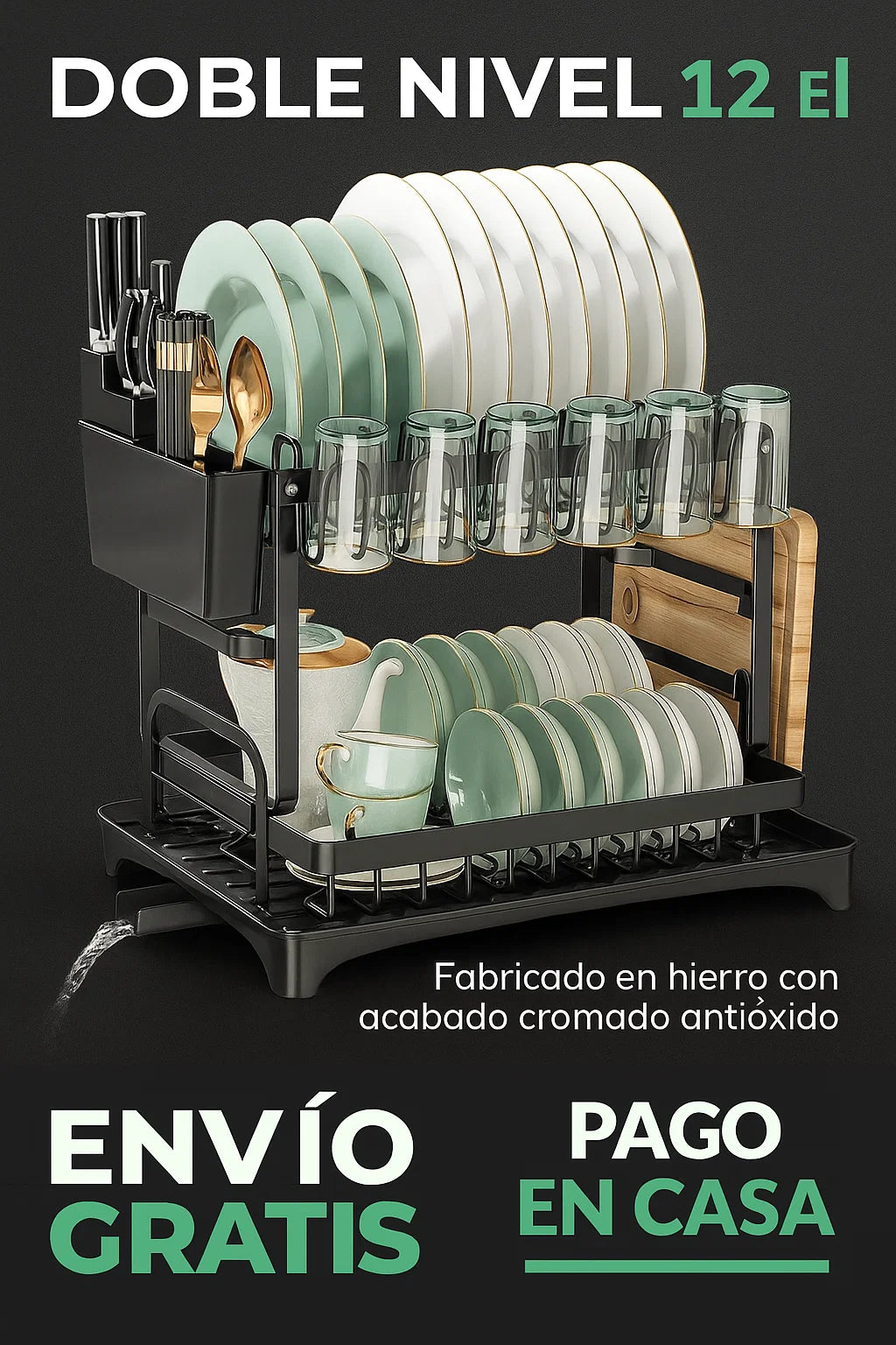 CleanStack: Escurridor de Cocina de Dos Pisos