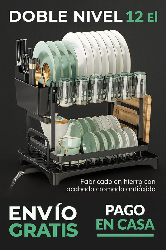 CleanStack: Escurridor de Cocina de Dos Pisos