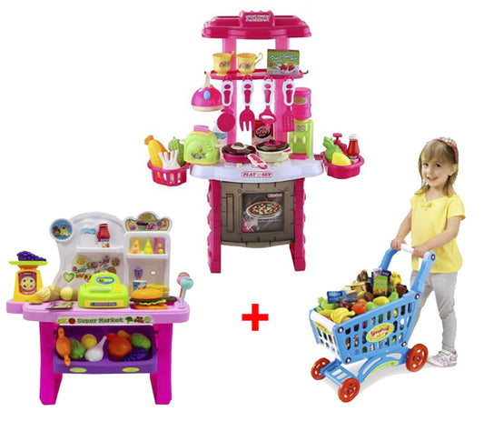 Cocina Infantil + Supermercado + Carrito