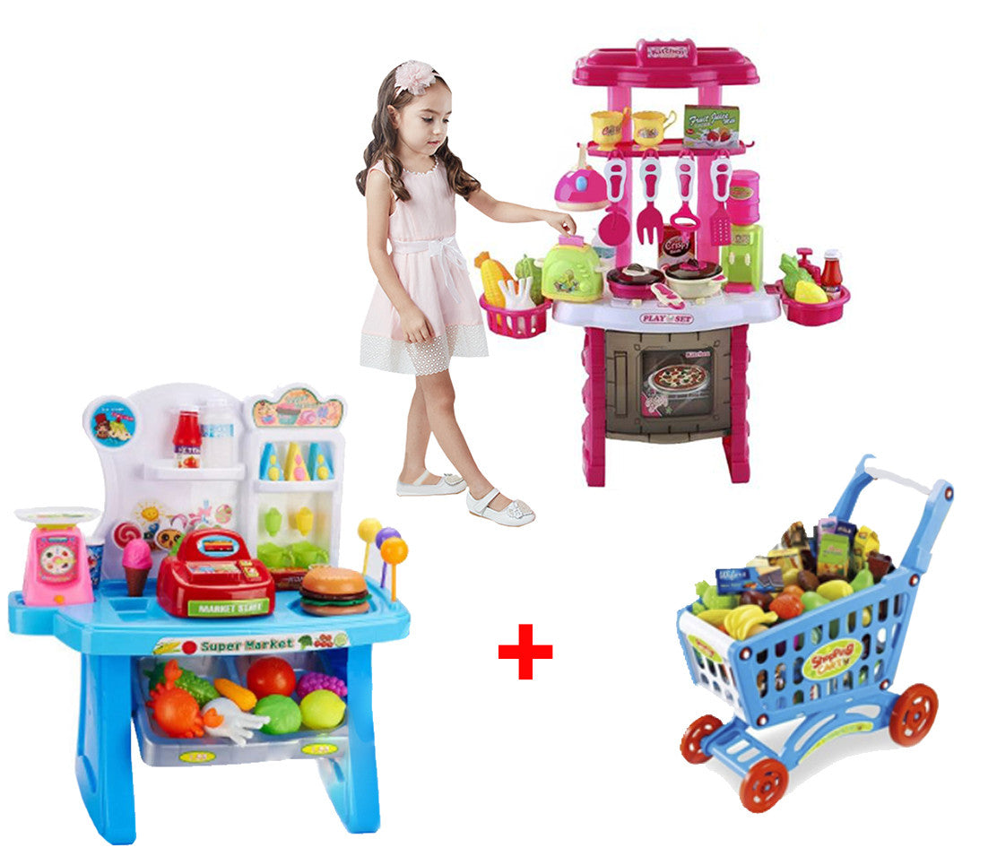 Cocina Infantil + Supermercado + Carrito